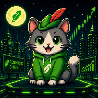 Gray Robin CAT mascot wearing a green hoodie and Robin Hood hat